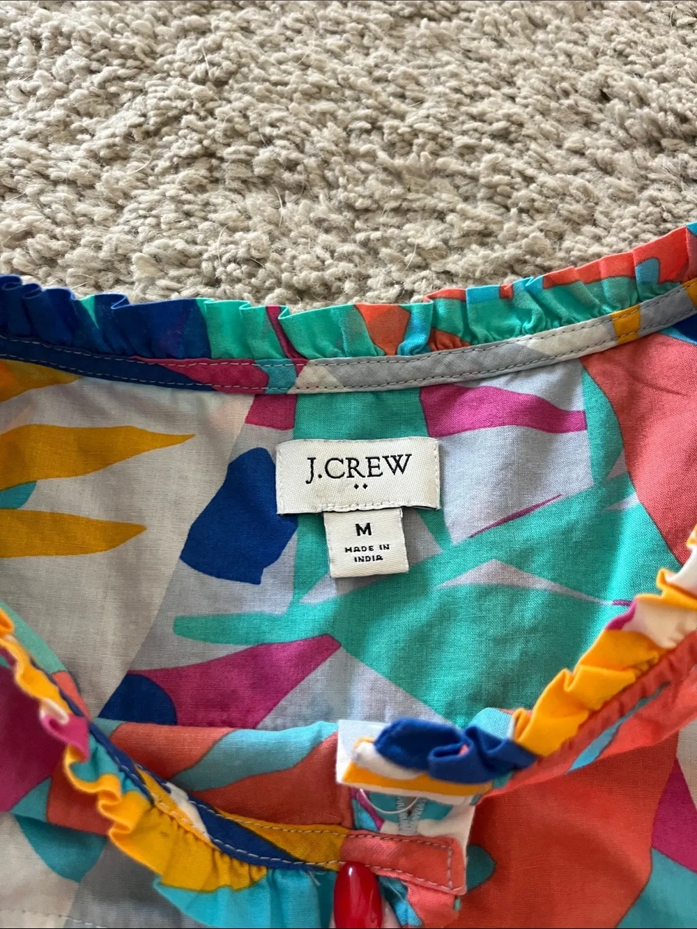 J. Crew Multicolor Tropical Print Flutter Sleeve Top